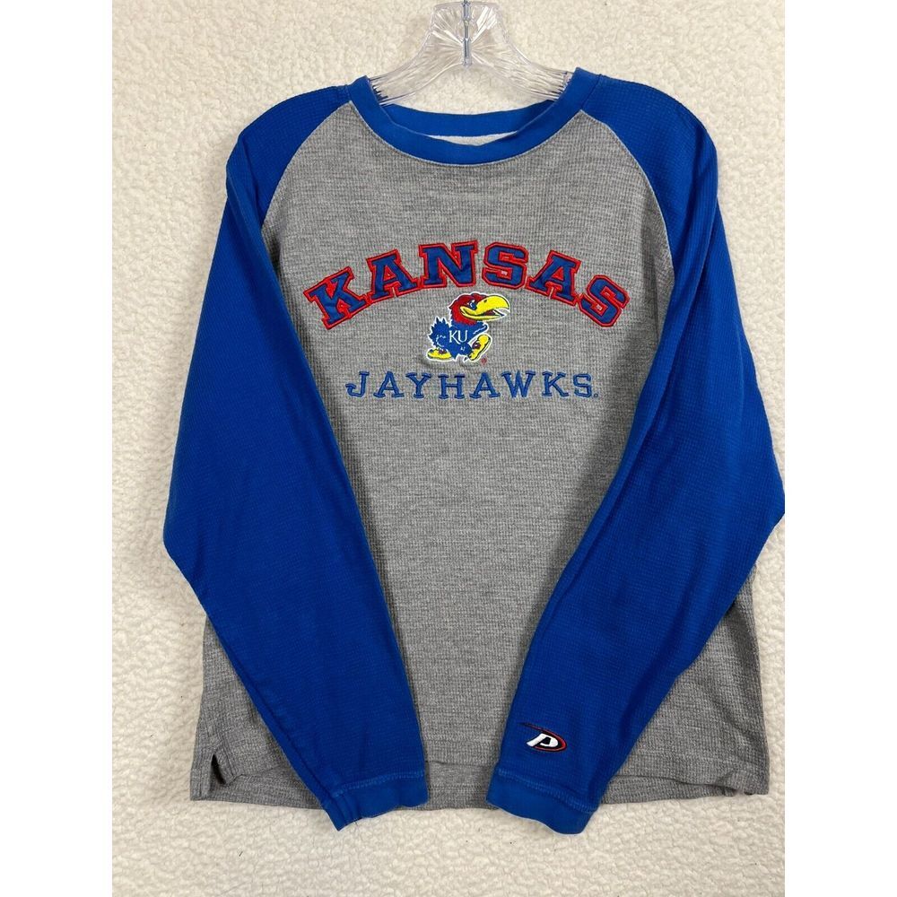 Kansas‎ Jayhawks Shirt Mens Medium Waffle Knit Embroidered Pro Player Vintage
